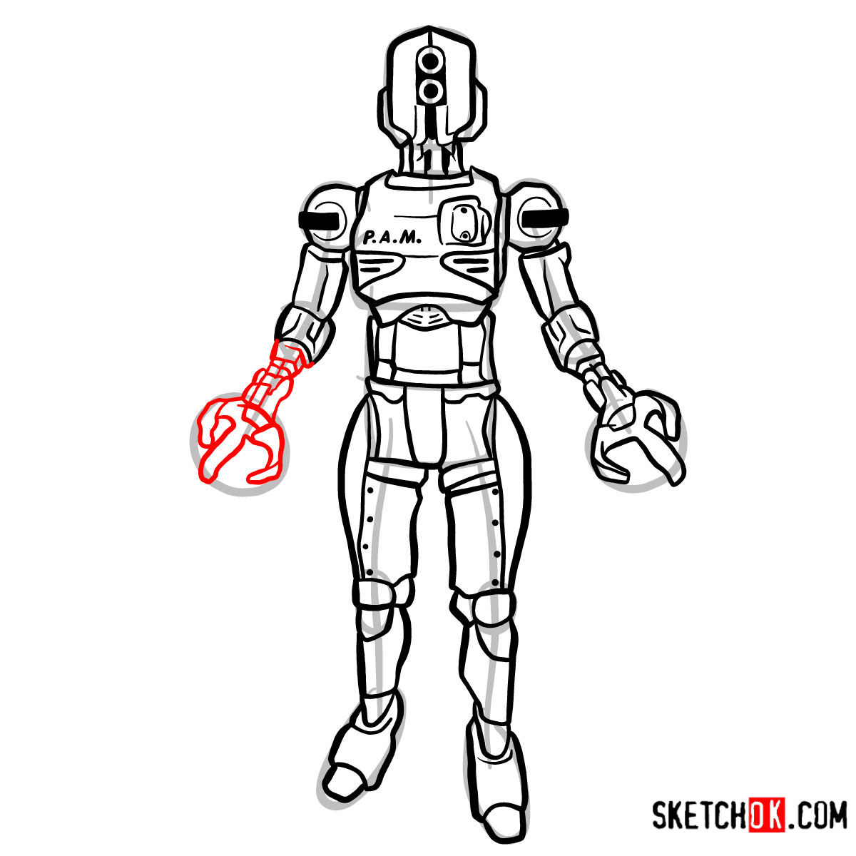 How to draw Assaultron | Fallout - step 14