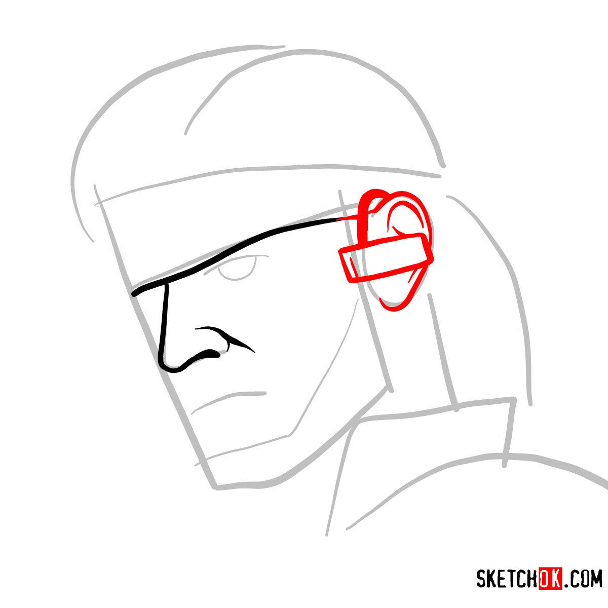 How to draw Venom Snake's face | Metal Gear Solid - step 04
