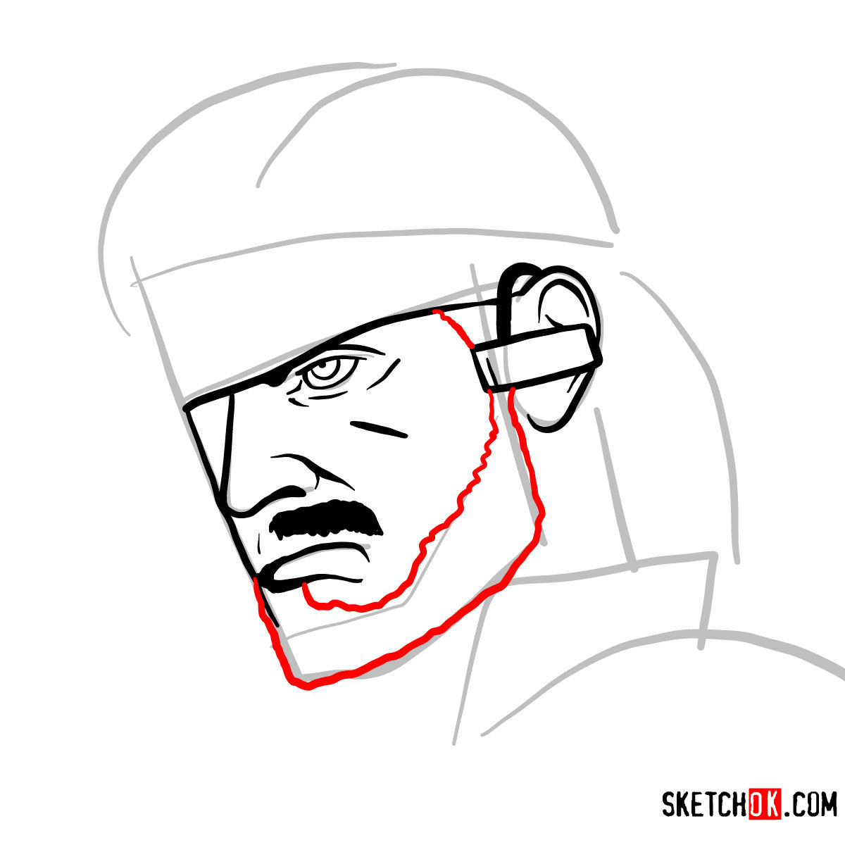How to draw Venom Snake's face | Metal Gear Solid - step 07