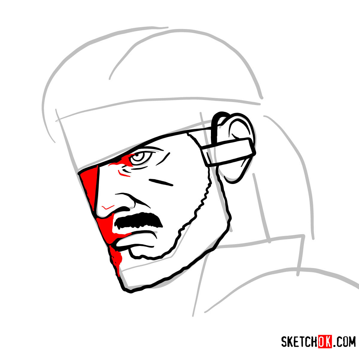 How to draw Venom Snake's face | Metal Gear Solid - step 08