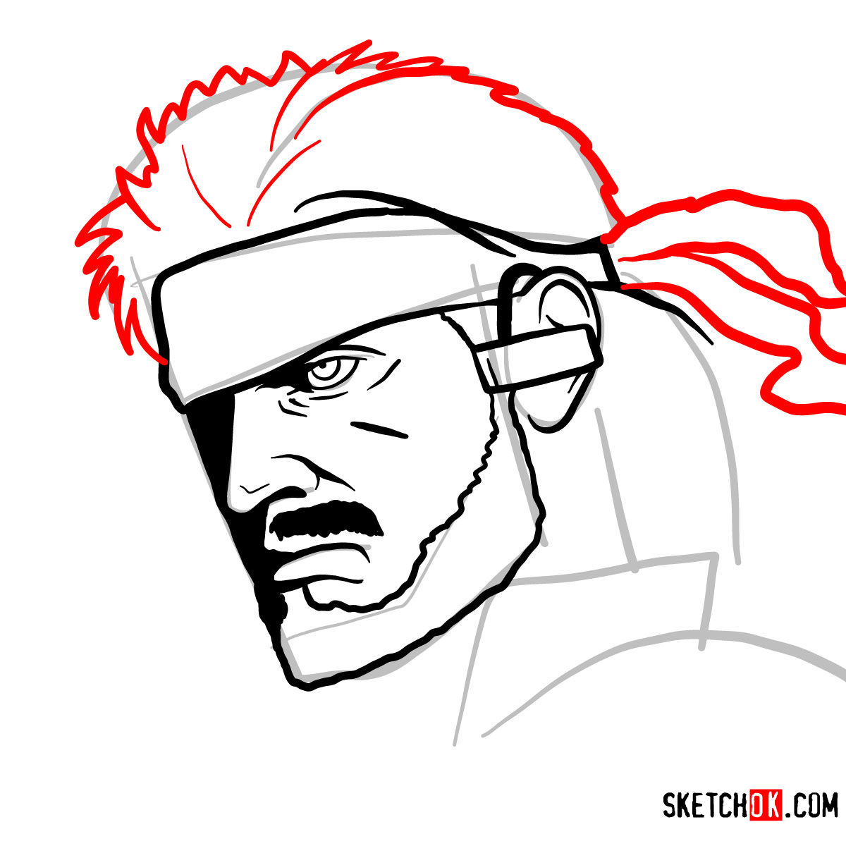 How to draw Venom Snake's face | Metal Gear Solid - step 10