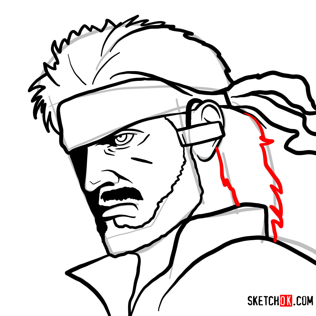 How to draw Venom Snake's face | Metal Gear Solid - step 12