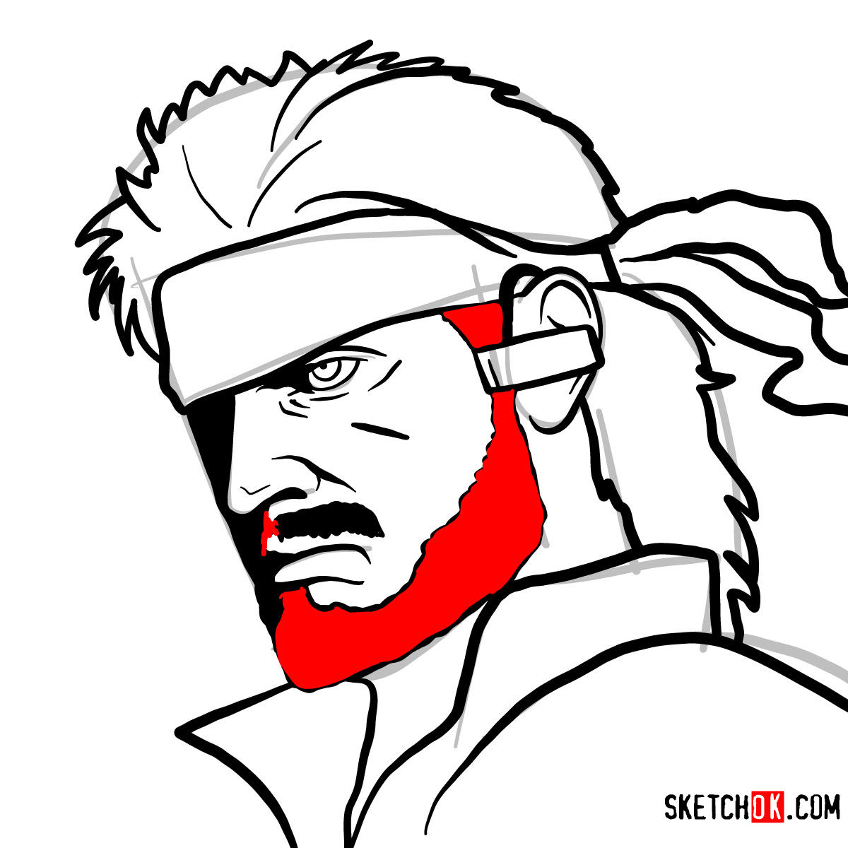 How to draw Venom Snake's face | Metal Gear Solid - step 13