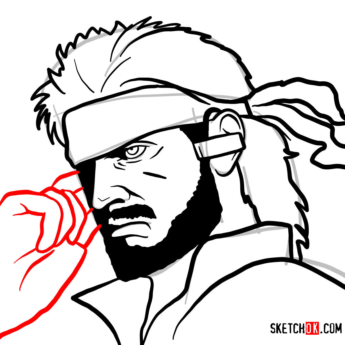 How to draw Venom Snake's face | Metal Gear Solid - step 14