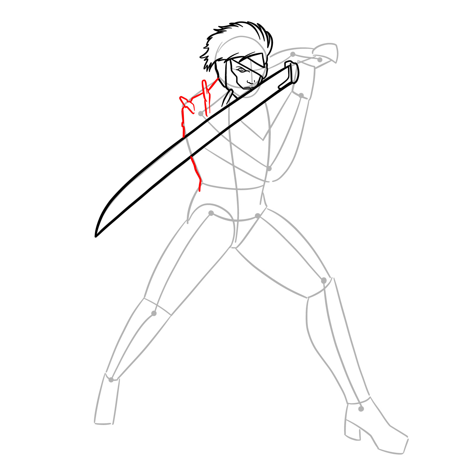 How to draw Raiden from Metal Gear Rising - step 08