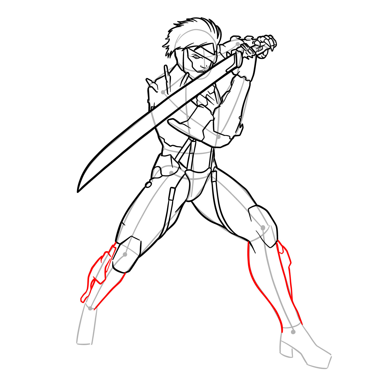 How to draw Raiden from Metal Gear Rising - step 15