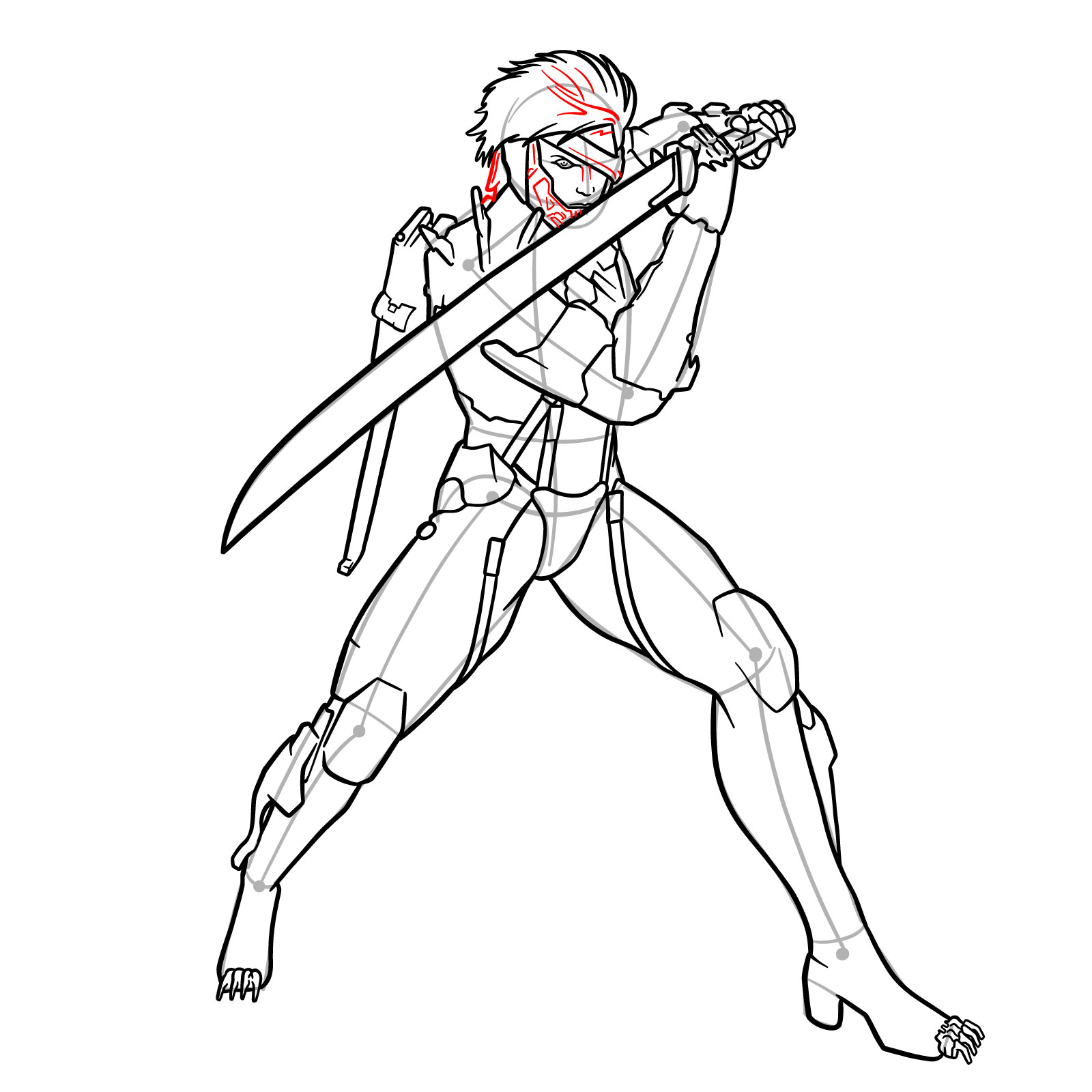 How to draw Raiden from Metal Gear Rising - step 18