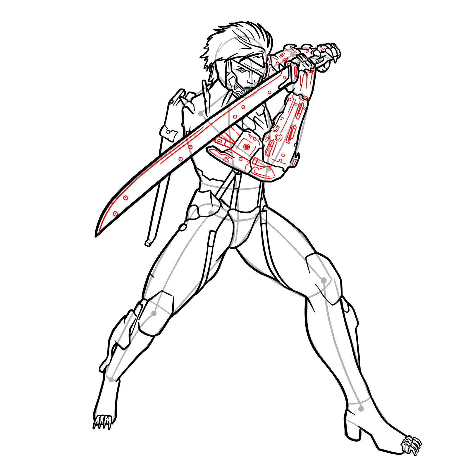 How to draw Raiden from Metal Gear Rising - step 19