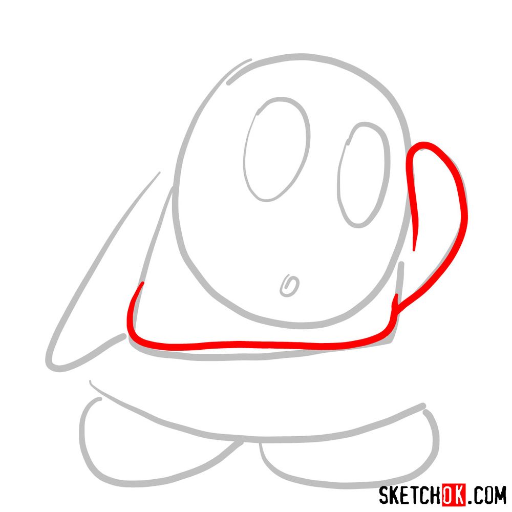 How to draw Shy Guy from Super Mario games - step 02