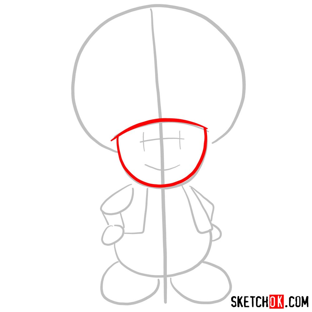How to draw Toad from Super Mario games - step 02