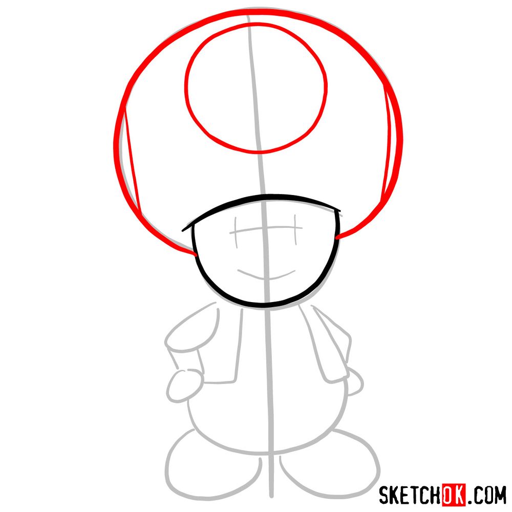 How to draw Toad from Super Mario games - step 03