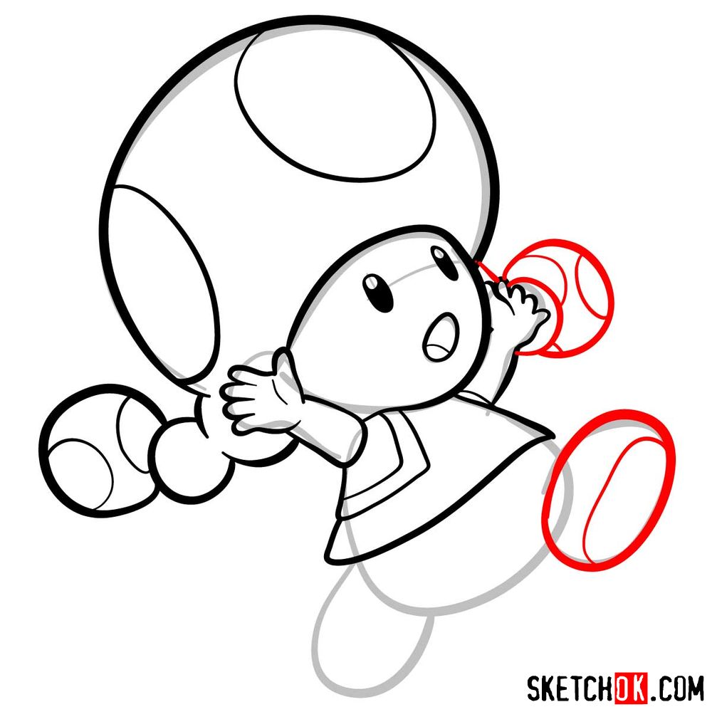 How to draw Toadette from Super Mario games - step 07
