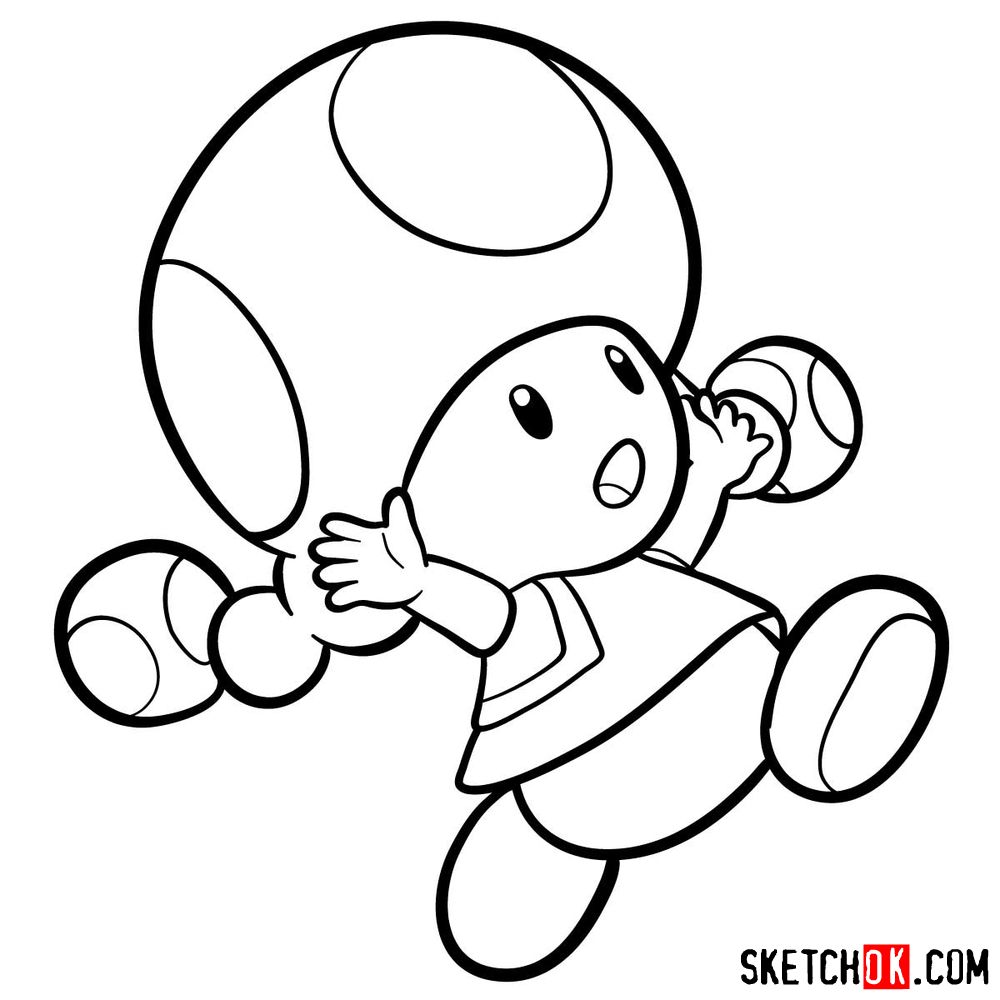 How to draw Toadette from Super Mario games - step 09
