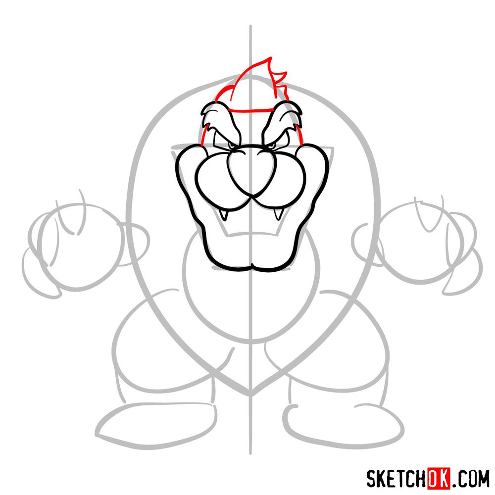 How to draw Bowser from Super Mario games - step 06