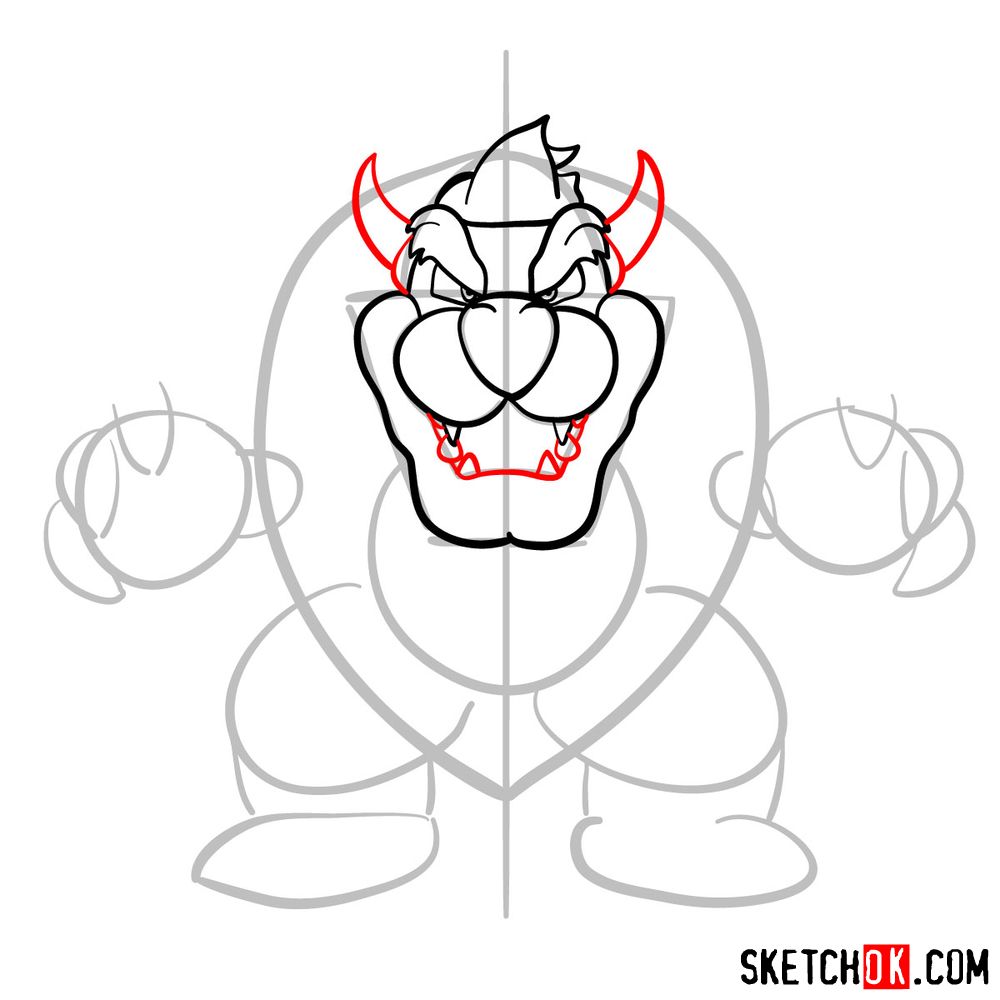 How to draw Bowser from Super Mario games - step 07