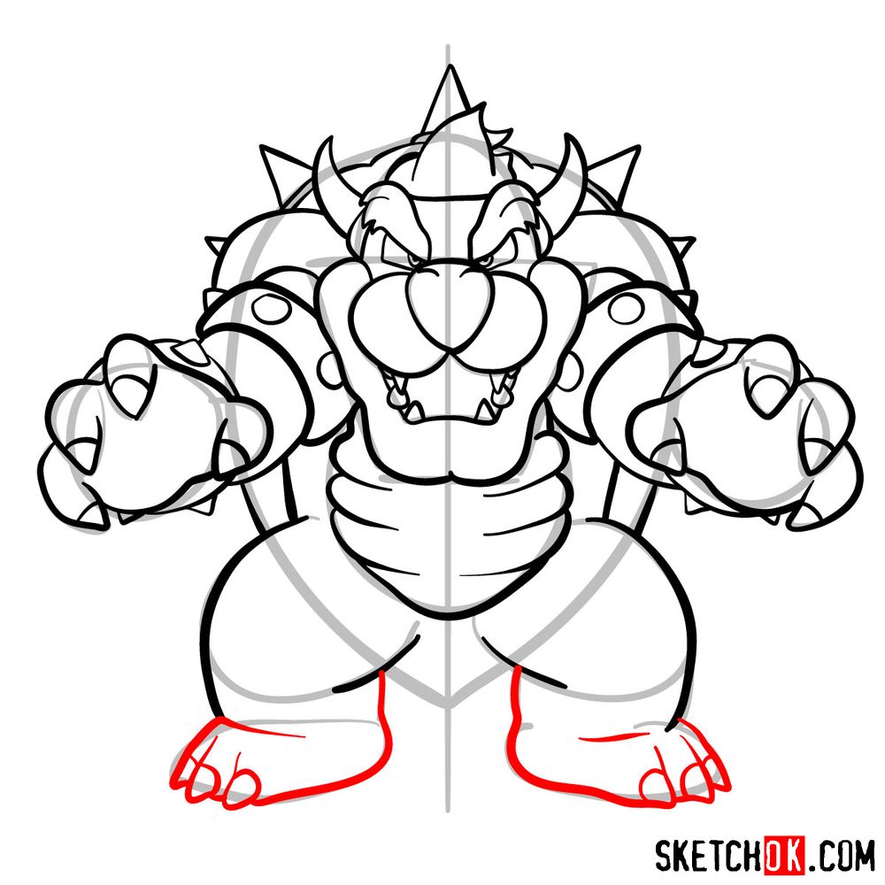 How to draw Bowser from Super Mario games - step 14