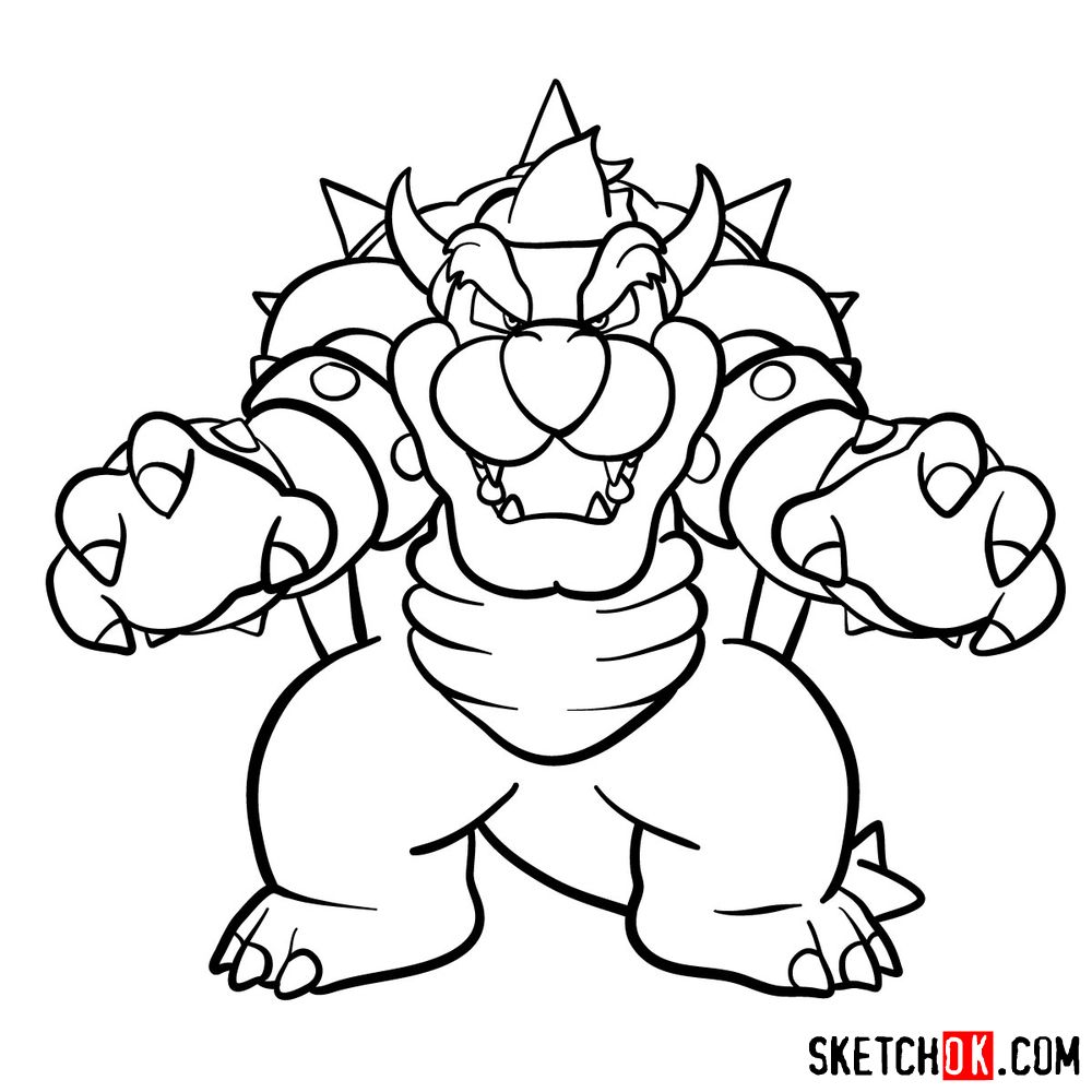 How to draw Bowser from Super Mario games Sketchok easy drawing guides