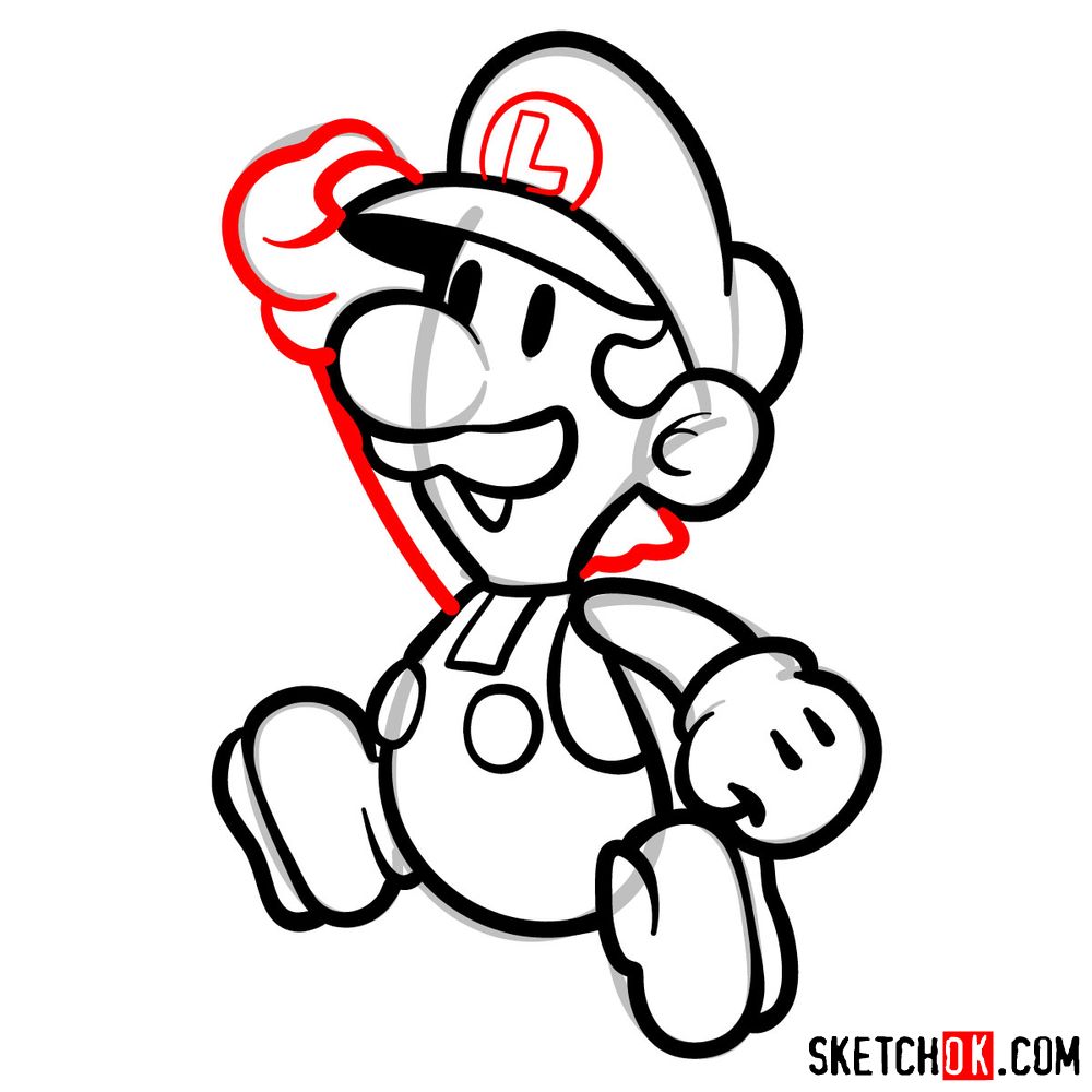 How to draw classic Luigi in 2D from Super Mario games - step 09
