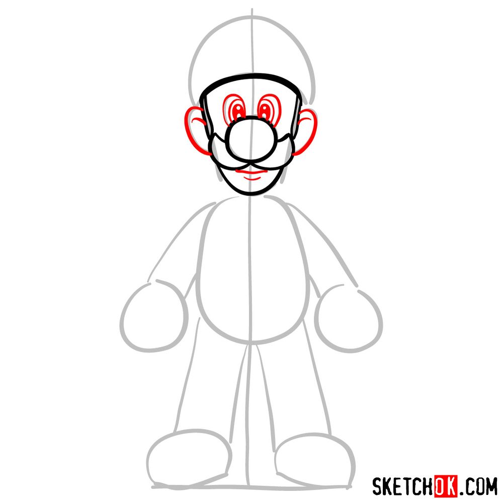 How to draw Luigi | Super Mario - step 05