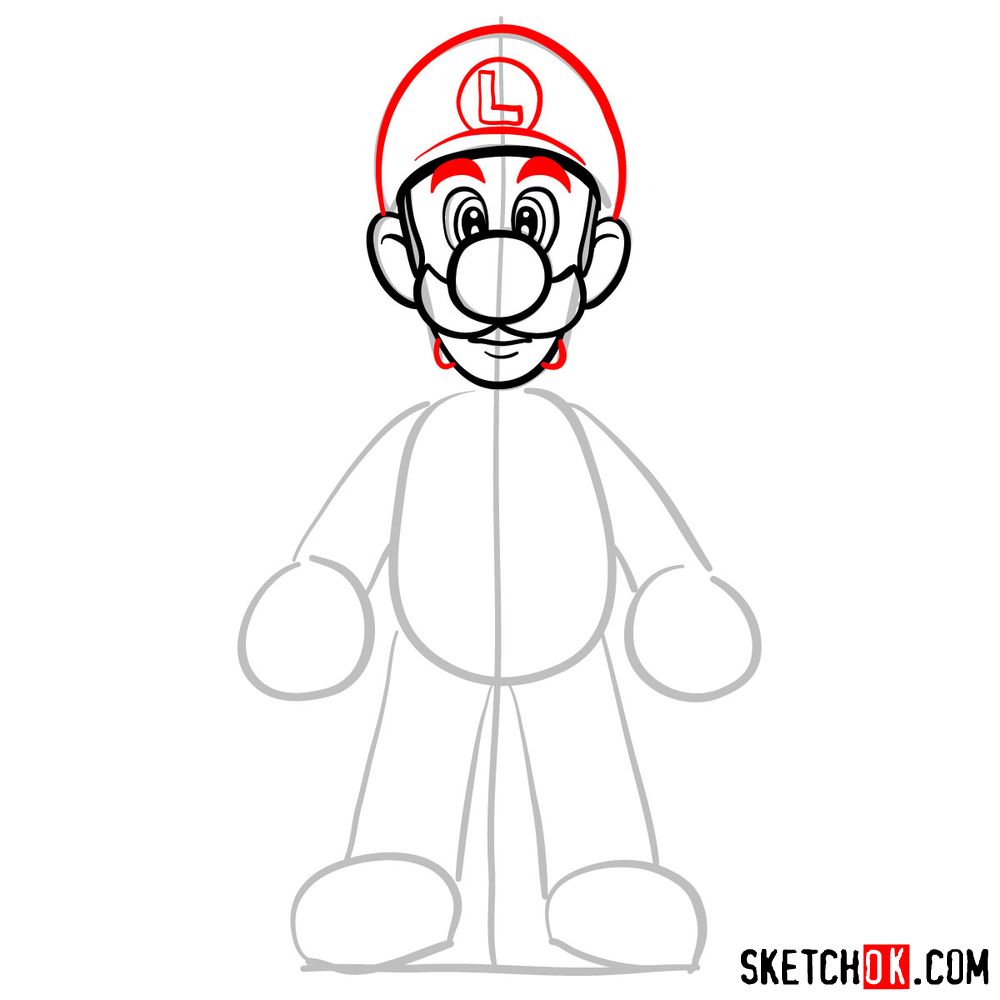 How to draw Luigi | Super Mario - step 06