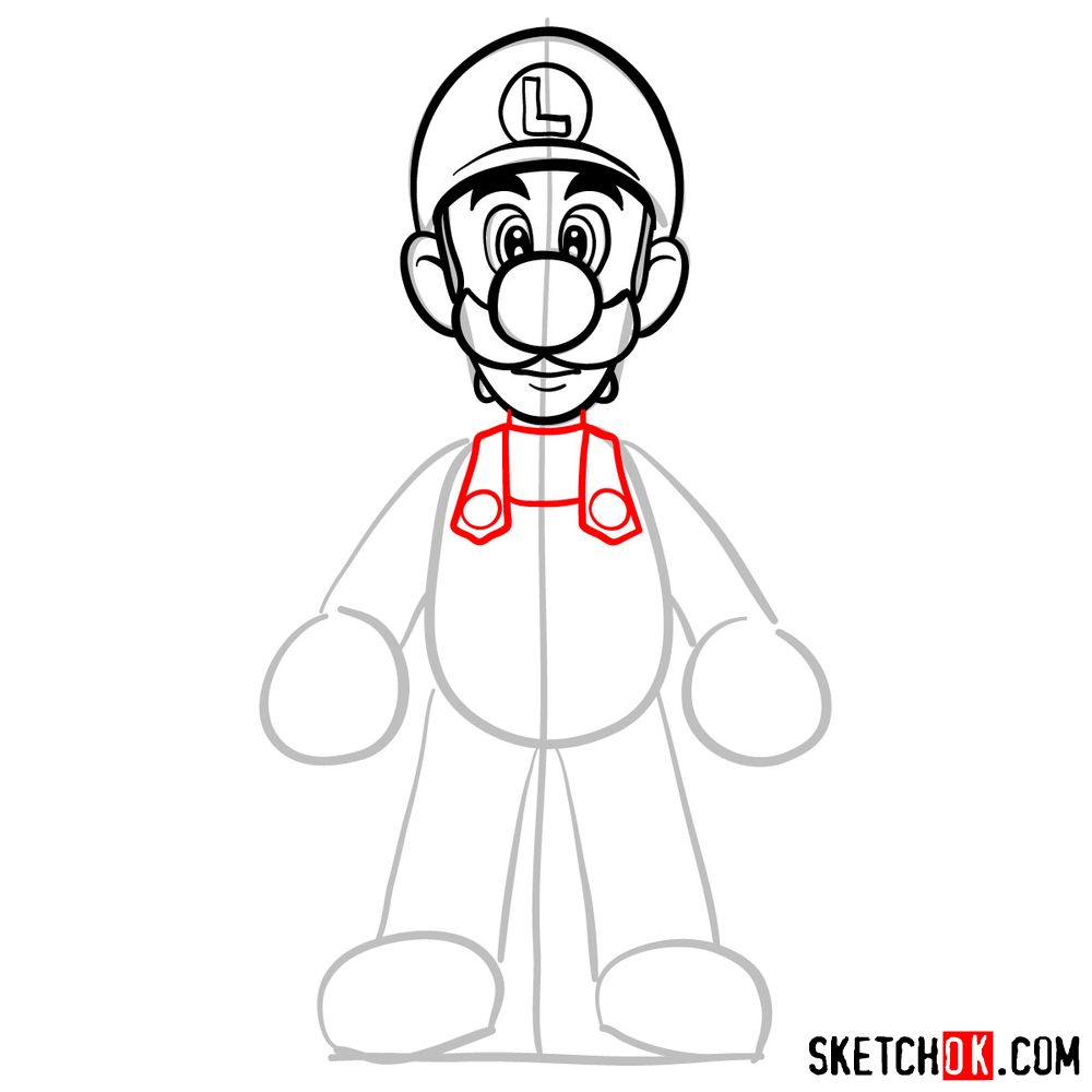 How to draw Luigi | Super Mario - step 07