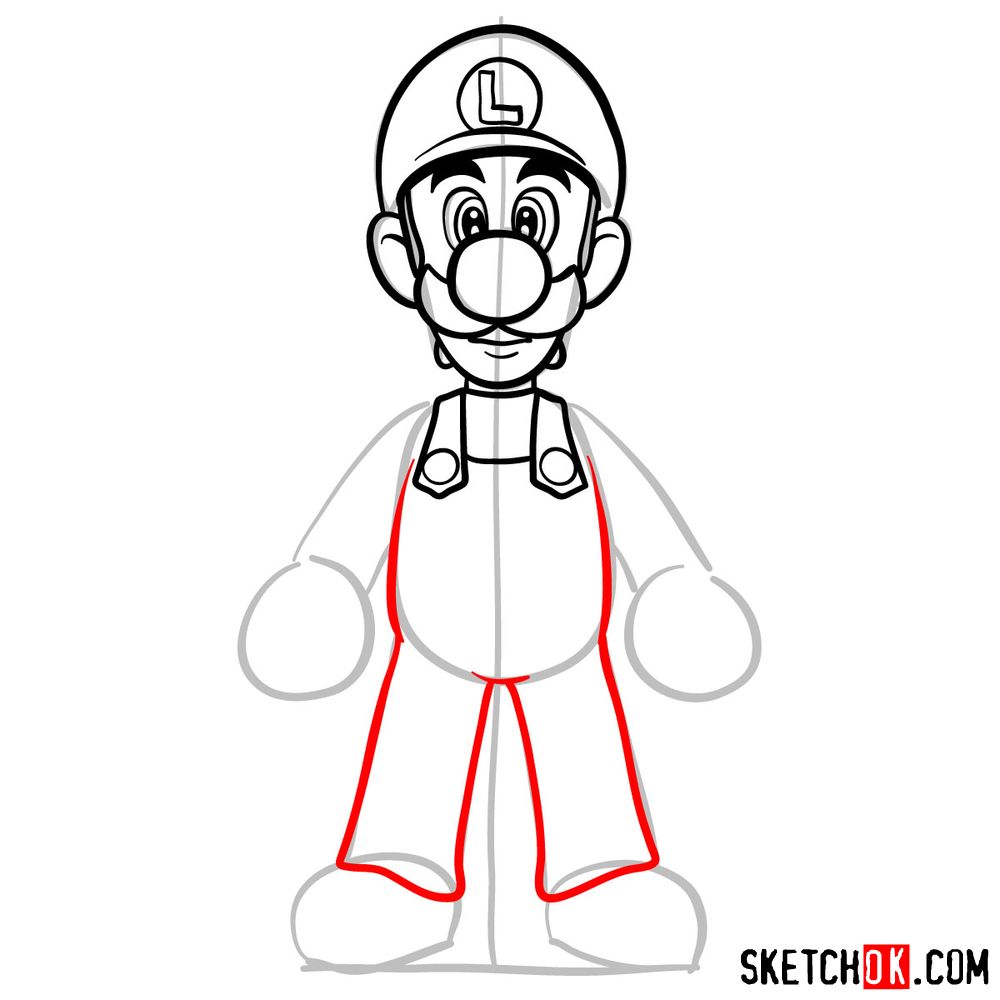 How to draw Luigi | Super Mario - step 08