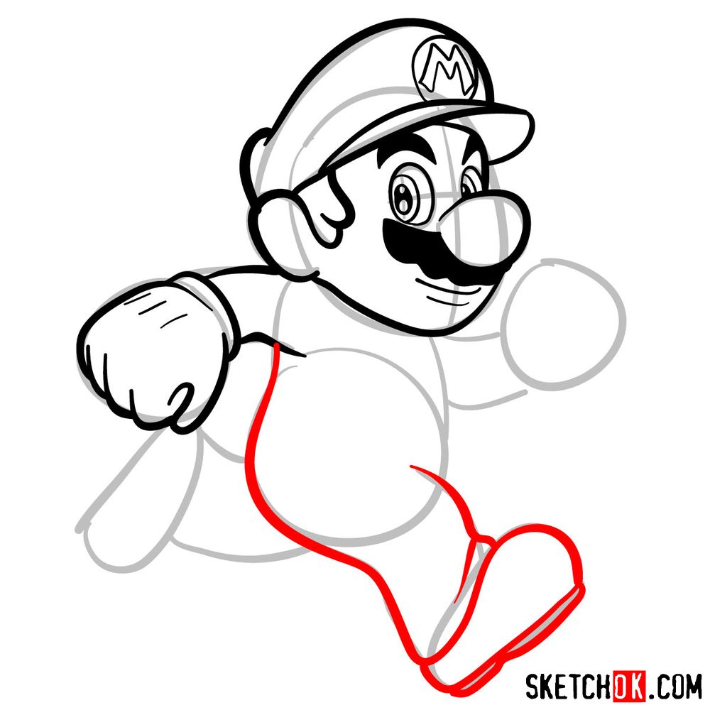 How to draw Super Mario running - step 07