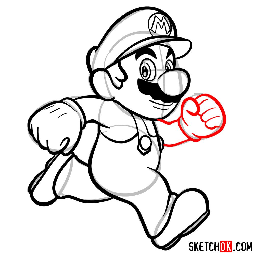 How to draw Super Mario running - step 10