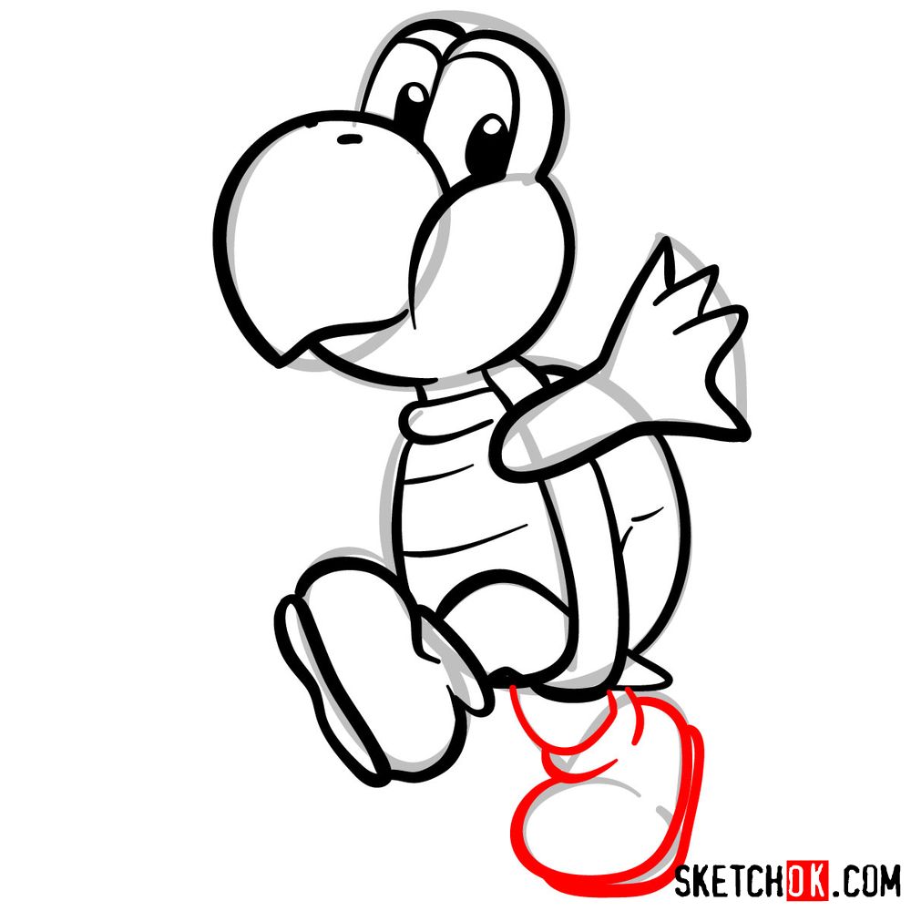 Step-by-step drawing guide of Koopa Troopa.