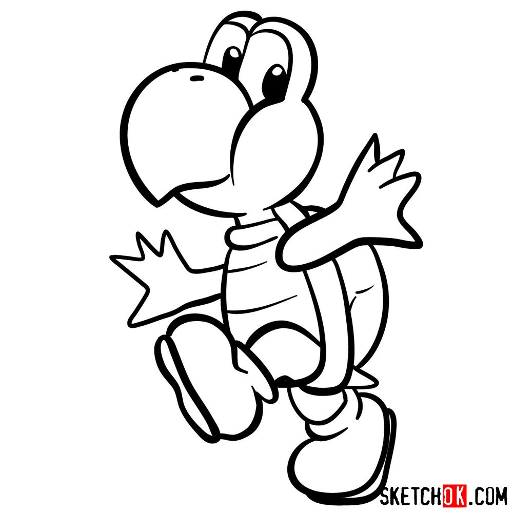 Step-by-step drawing guide of Koopa Troopa.