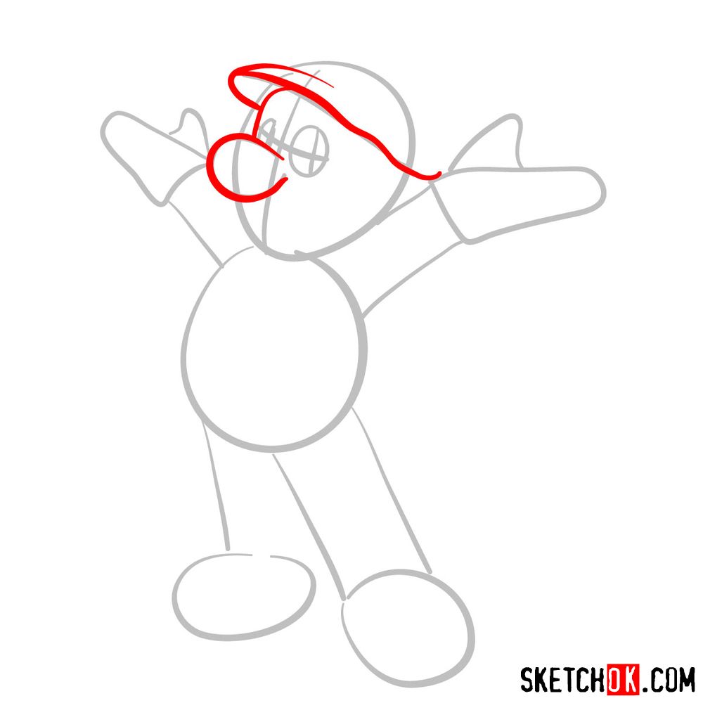 13 steps drawing guide of Super Mario - step 03