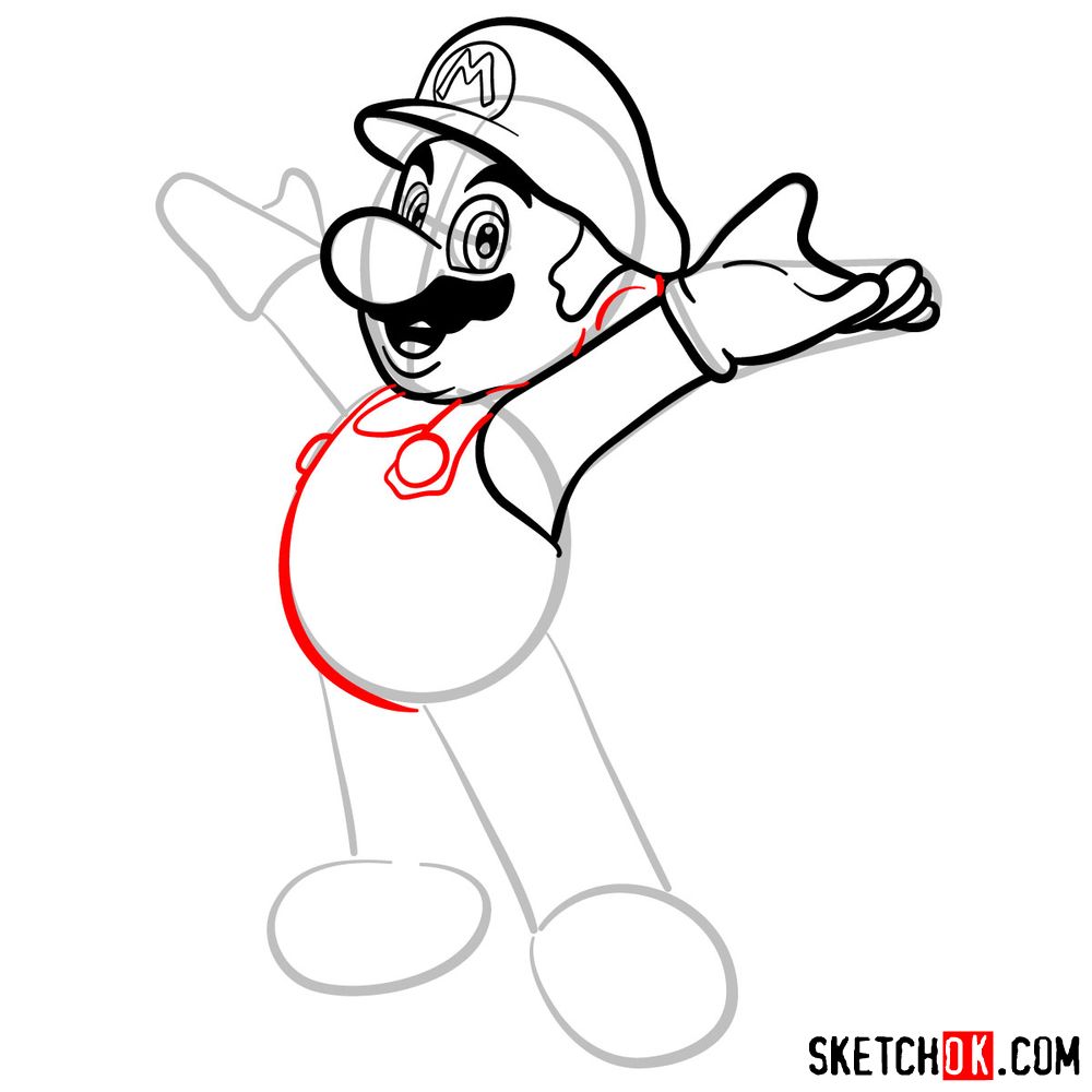 13 steps drawing guide of Super Mario - step 08
