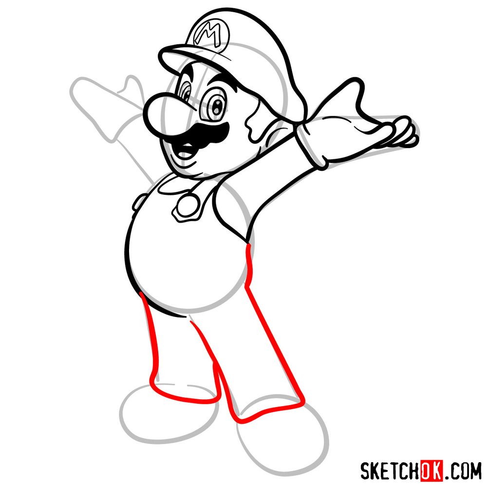13 steps drawing guide of Super Mario - step 09