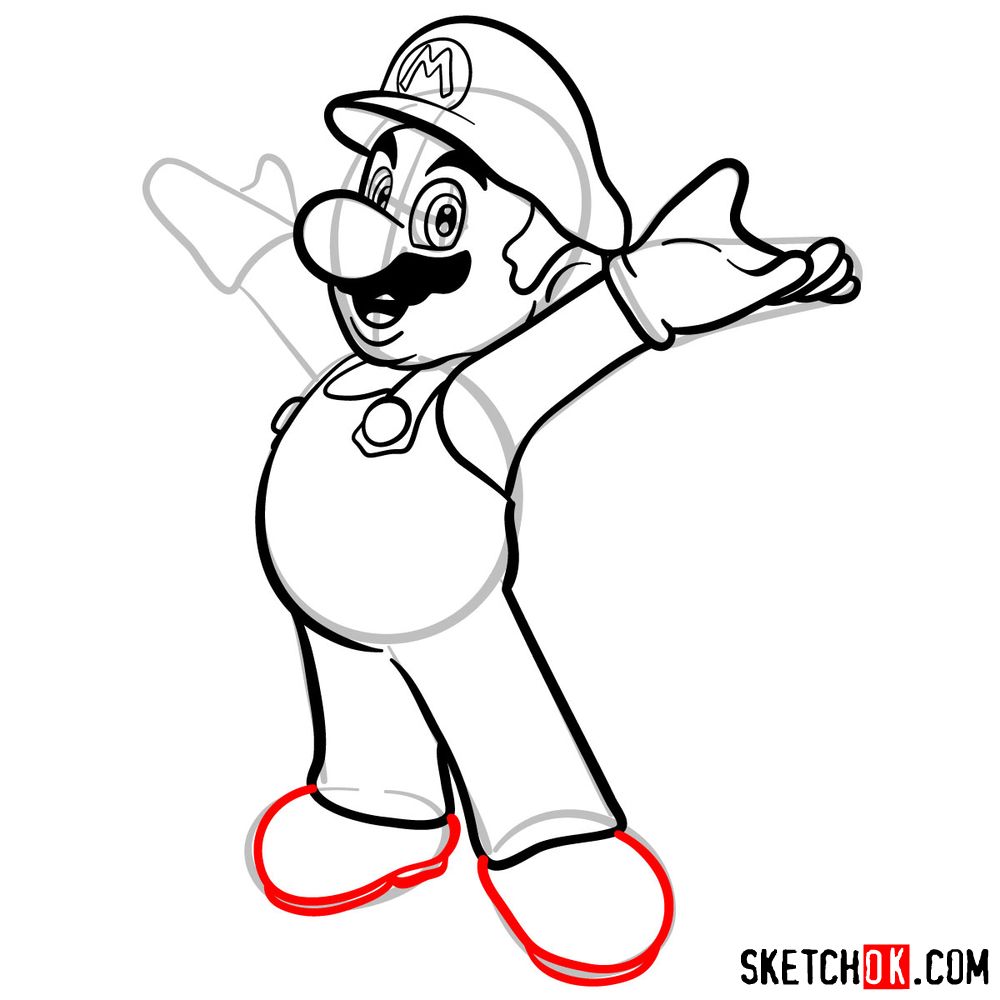 13 steps drawing guide of Super Mario - step 10