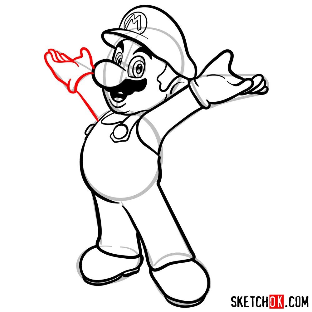 13 steps drawing guide of Super Mario - step 11