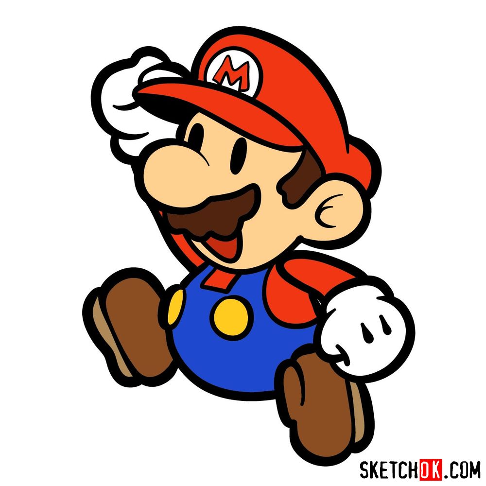 How to draw classic 2D Super Mario Sketchok easy drawing guides