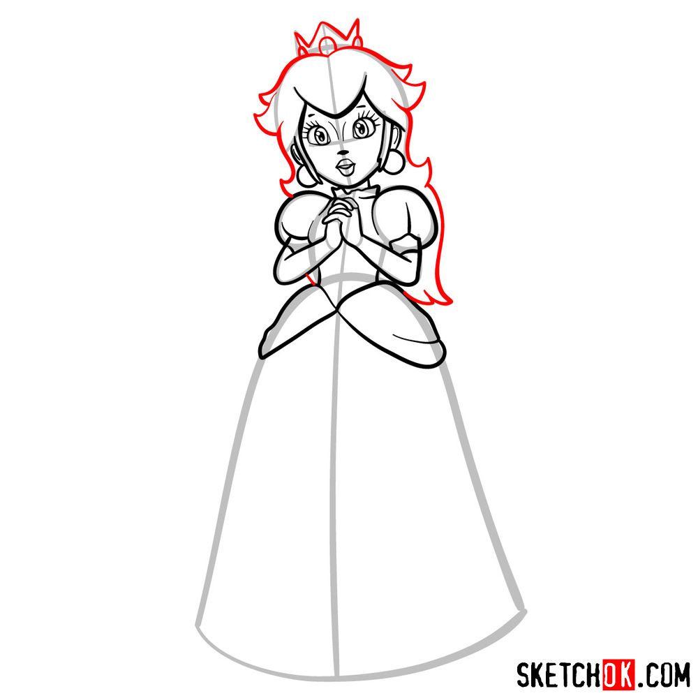 How to draw Princess Peach (Super Mario) - step 10