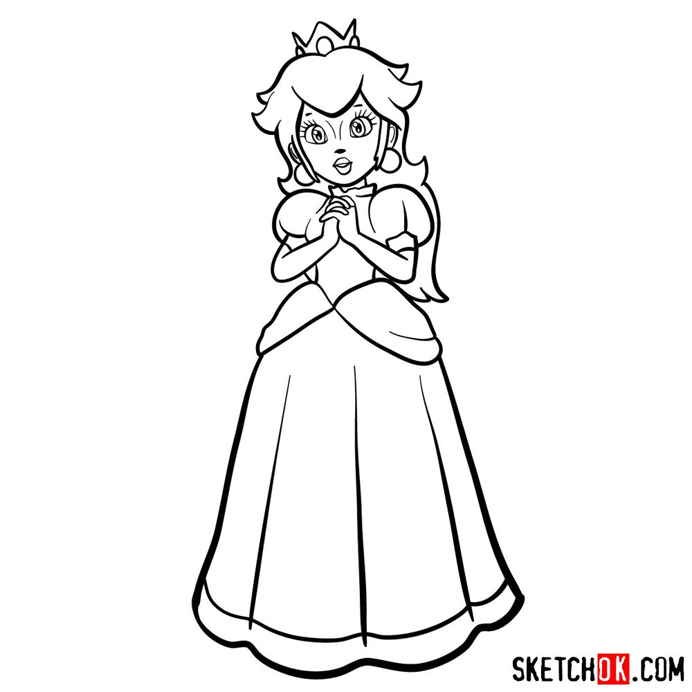 How to draw Princess Peach (Super Mario) - step 13.