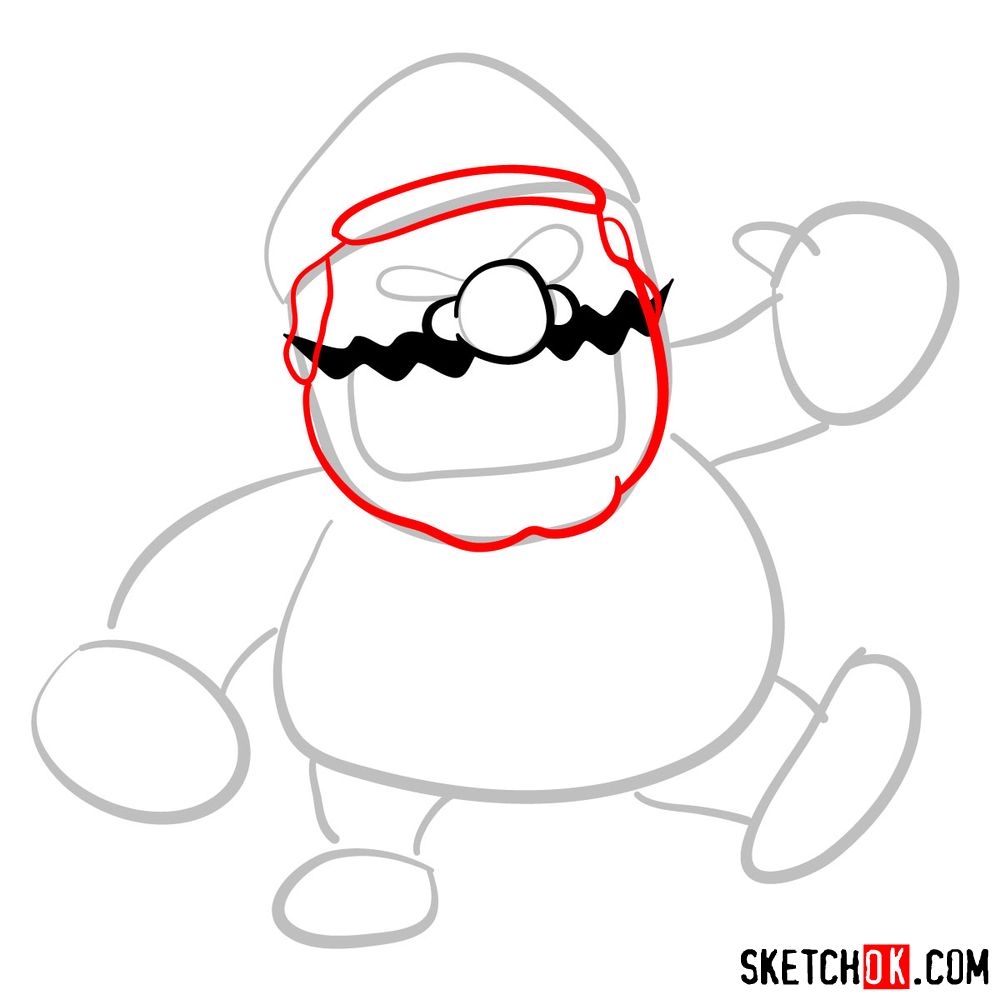 How to draw Wario from Super Mario games - step 03