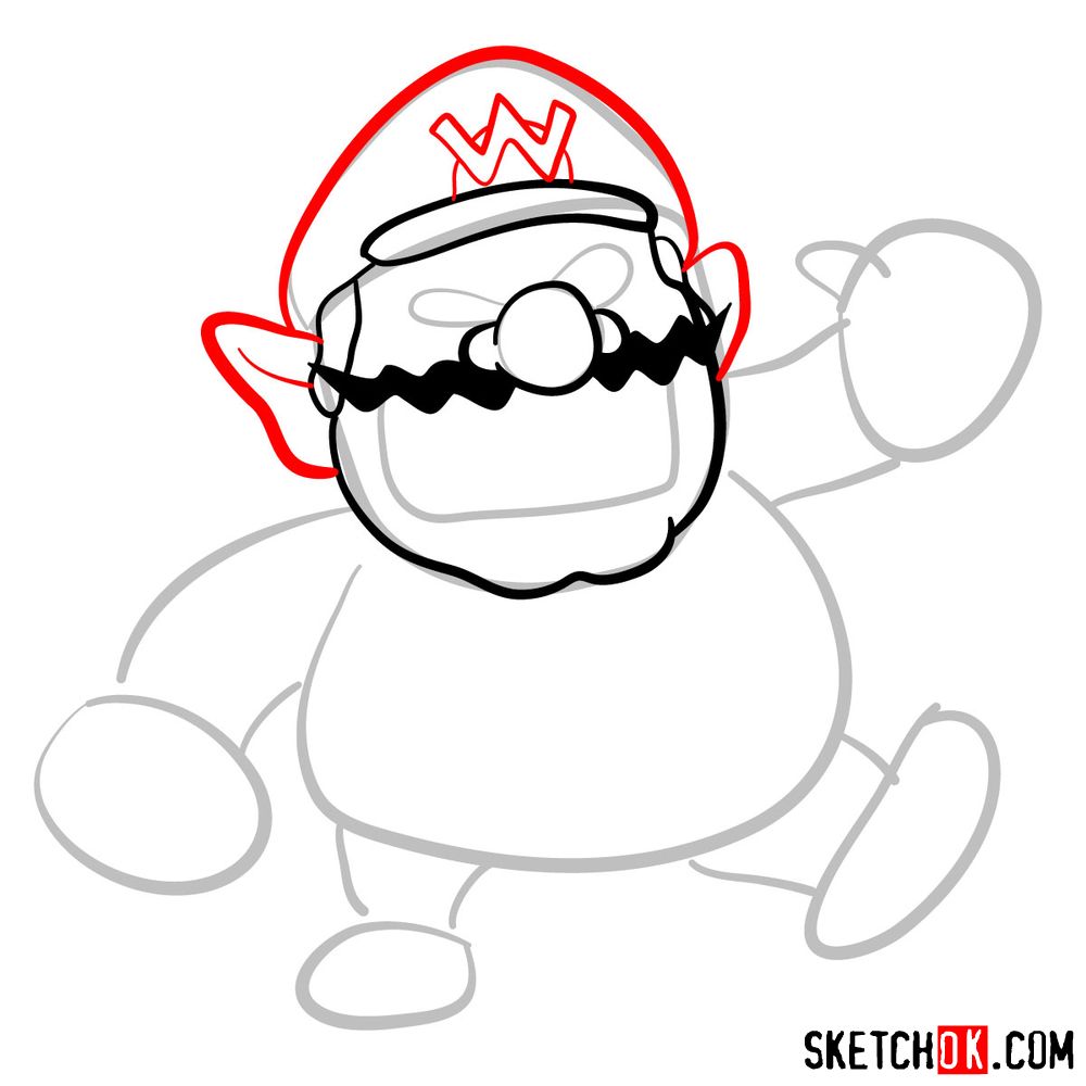 How to draw Wario from Super Mario games - step 04
