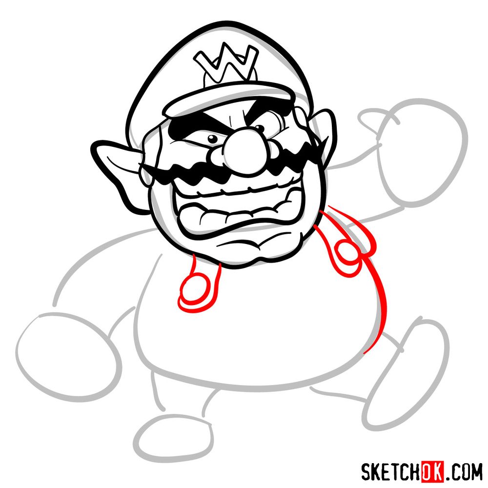 How to draw Wario from Super Mario games - step 06