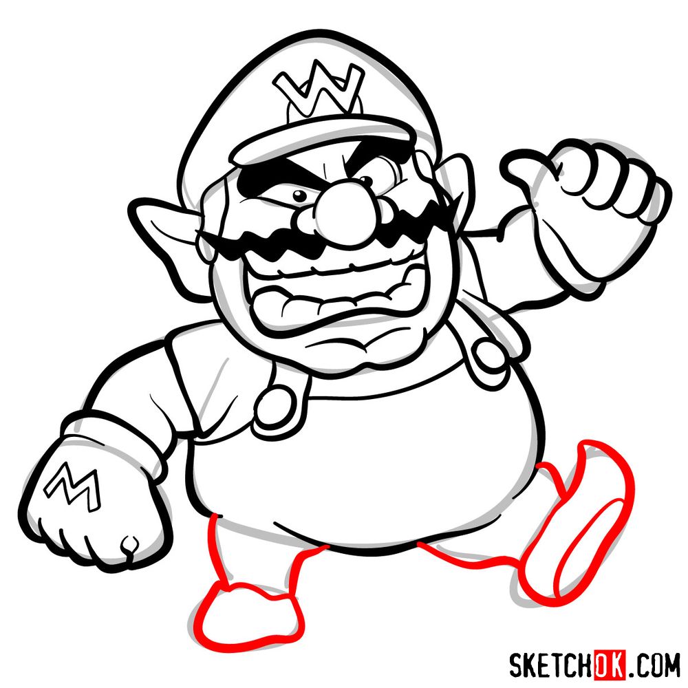 How to draw Wario from Super Mario games Sketchok easy drawing guides