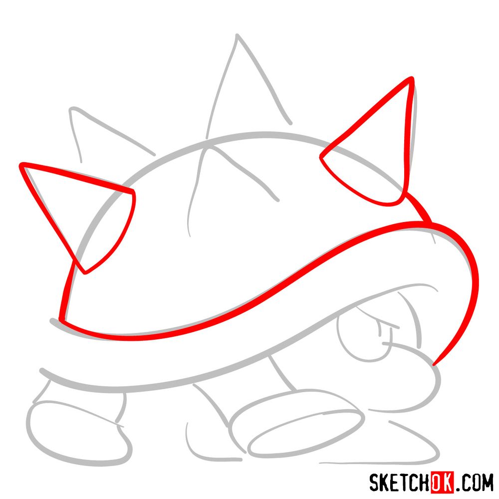 How to draw Spiny from Super Mario games - step 03