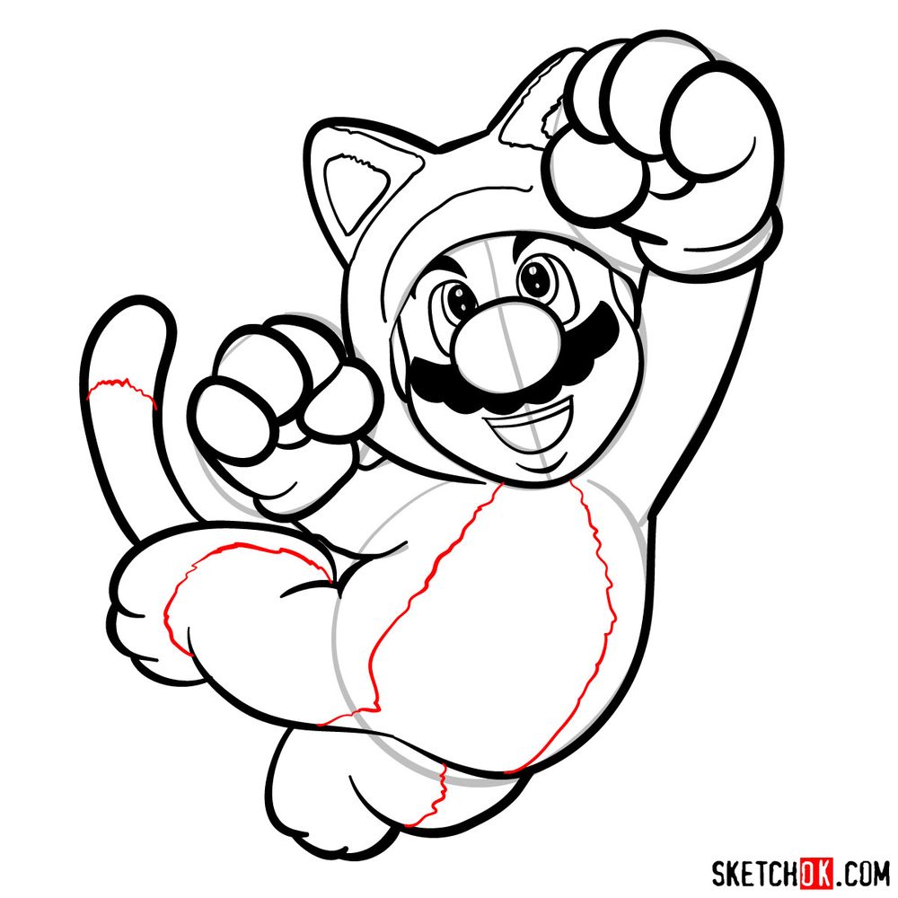 How to draw cat Mario - step 15
