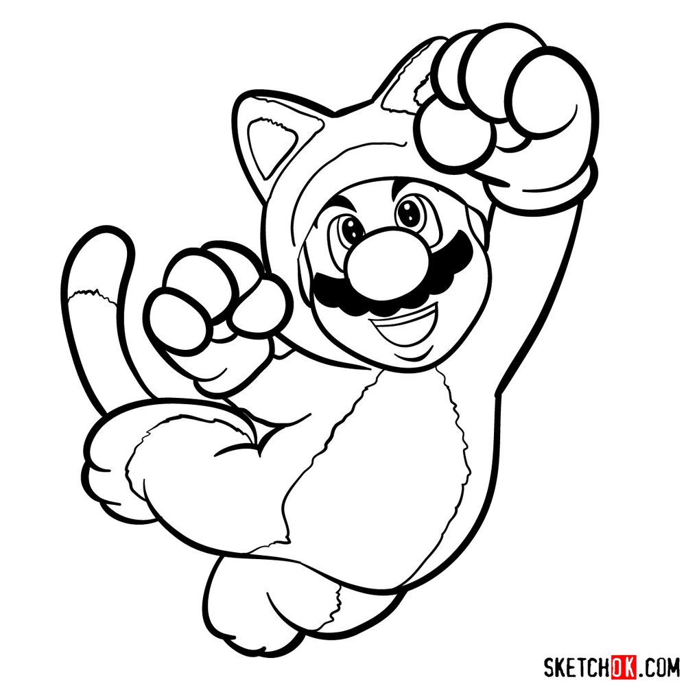 How to draw cat Mario - Super Mario 3d World -Sketchok easy drawing guides