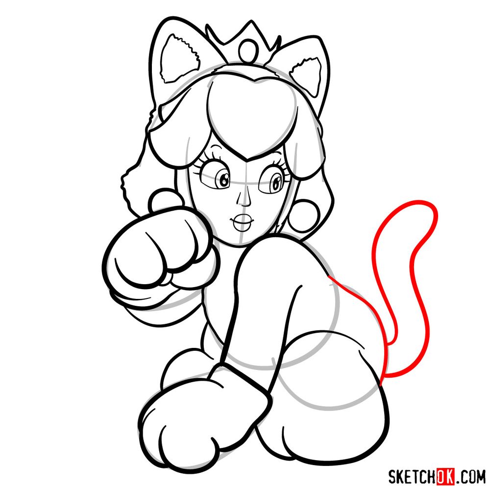 How to draw cat Princess Peach - step 14