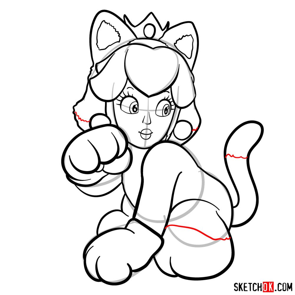 How to draw cat Princess Peach - step 15