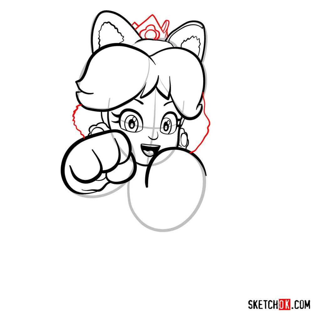 How to draw cat Princess Daisy - step 09