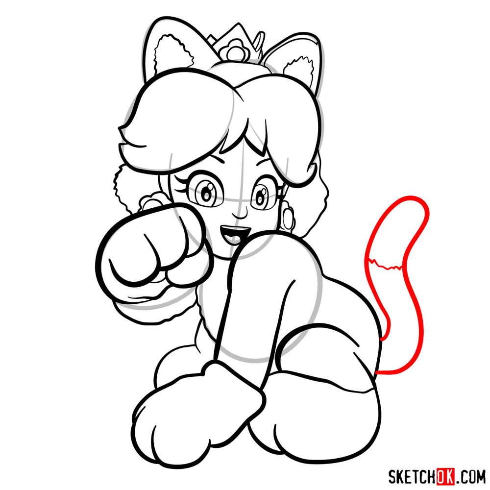 How to draw cat Princess Daisy - step 14