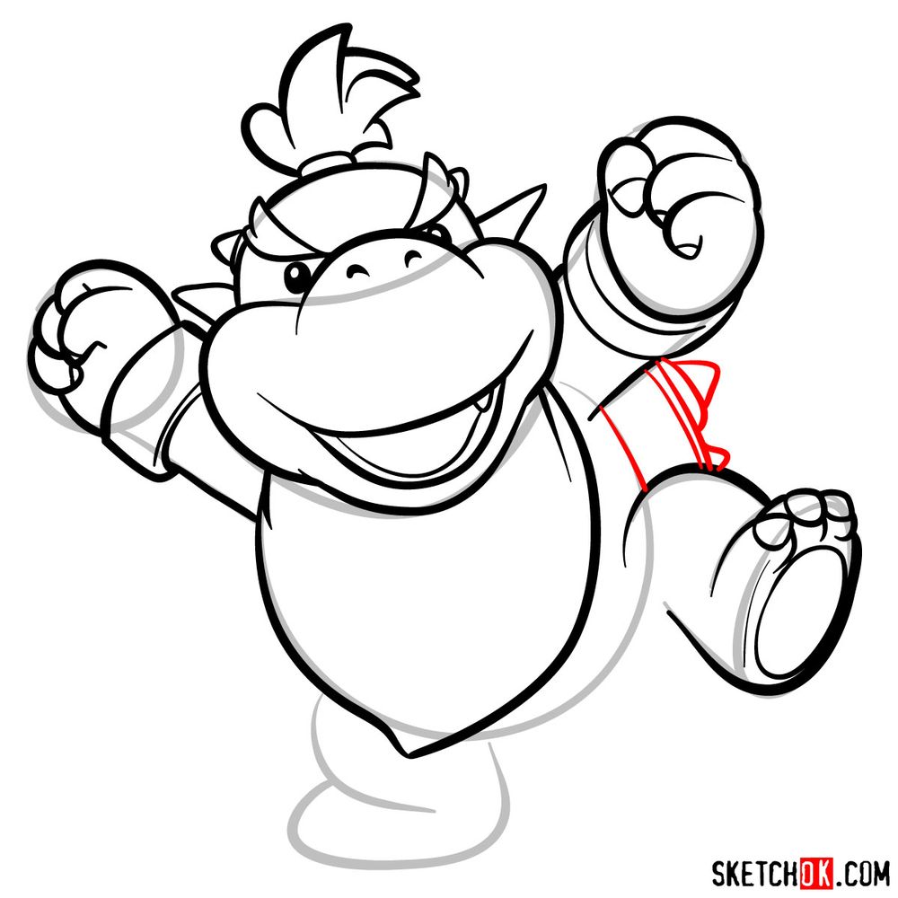 How to draw Bowser Jr. (Super Mario games) Sketchok easy drawing guides